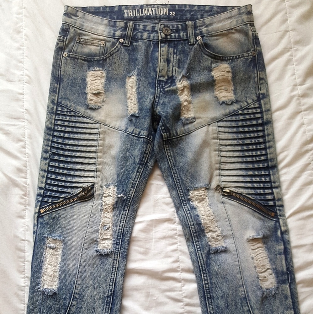 Trillnation Men's Skinny Fit Distressed Jeans